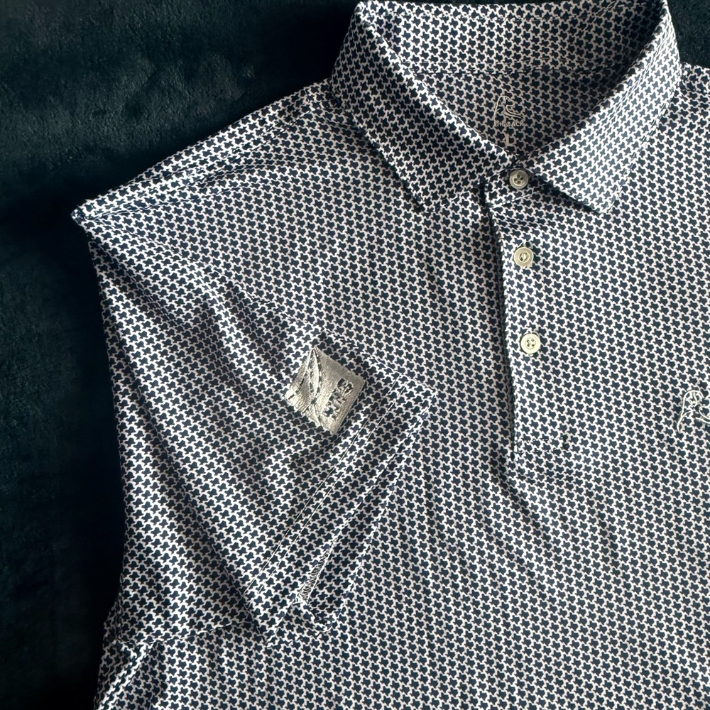 Rhoback Polo Don't Mess with Texas Print Golf Shirt Size L *Sleeve Patch - Picture 5 of 11